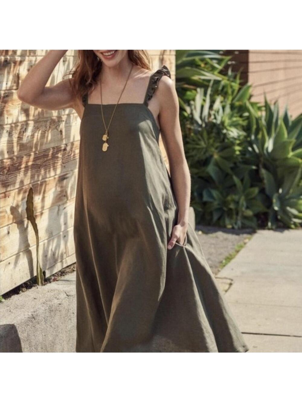 Hatch Olive Green Ruffle Strap Maxi Dress